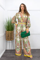 Satin L S Top Wide Pant Set Green-Set-Moda Fina Boutique