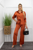 Satin Long Sleeve Top With Matching Pant Set-Set-Moda Fina Boutique