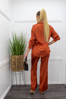 Satin Long Sleeve Top With Matching Pant Set-Set-Moda Fina Boutique