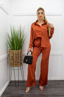 Satin Long Sleeve Top With Matching Pant Set-Set-Moda Fina Boutique