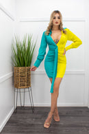 Satin Long Sleeve Yellow Mini Dress-Mini Dress-Moda Fina Boutique