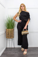 Satin Off Shoulder Black Jumpsuit-Jumpsuit-Moda Fina Boutique