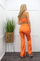 Satin Orange Crop Top Pant Set-Set-Moda Fina Boutique