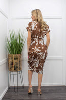 Satin Short Sleeve Belted Midi Dress-Midi Dress-Moda Fina Boutique
