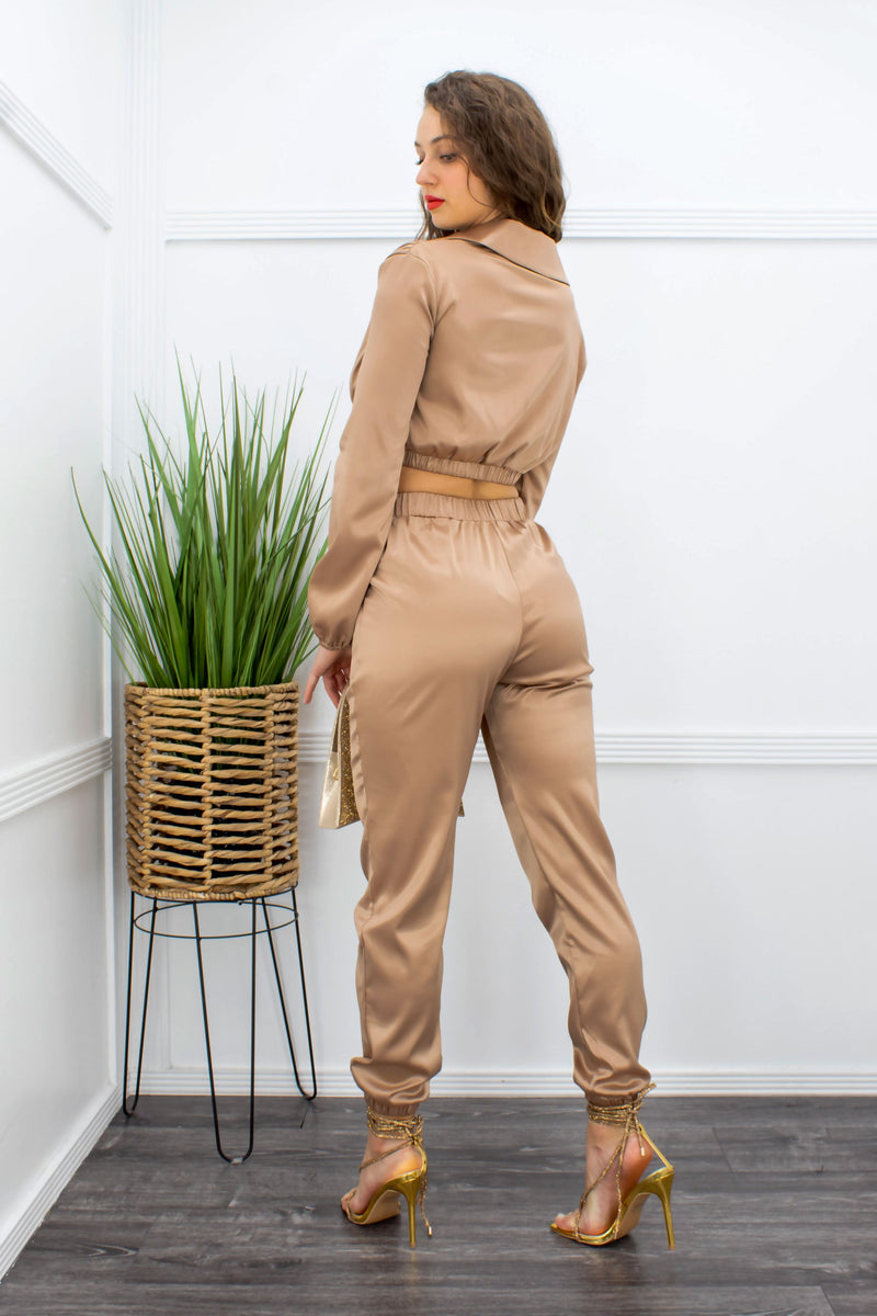 Satin Tie Front L S Top Pant Set-Set-Moda Fina Boutique