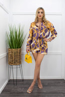 Satin Top With Matching Gold Short Set-Set-Moda Fina Boutique