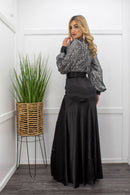 Sequin Long Sleeve Slit Black Maxi Dress-Maxi Dress-Moda Fina Boutique