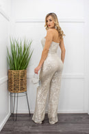 Sequin Off Shoulder Wide Leg Jumpsuit-Jumpsuit-Moda Fina Boutique