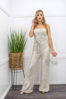 Sequin Off Shoulder Wide Leg Jumpsuit-Jumpsuit-Moda Fina Boutique