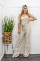 Sequin Off Shoulder Wide Leg Jumpsuit-Jumpsuit-Moda Fina Boutique