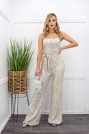 Sequin Off Shoulder Wide Leg Jumpsuit-Jumpsuit-Moda Fina Boutique