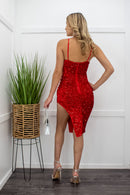 Sequin Sleeveless Red Slit Mini Dress-Mini Dress-Moda Fina Boutique