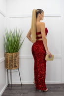 Sequin Tube Slit Red Maxi Dress-Maxi Dress-Moda Fina Boutique
