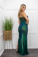 Sequins Green Slit Maxi Dress-Maxi Dress-Moda Fina Boutique