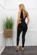 Sheer Deep V Open Side Skinny Jumpsuit-Jumpsuit-Moda Fina Boutique