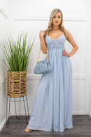 Sleeveless Low Back Blue Maxi Dress-Maxi Dress-Moda Fina Boutique