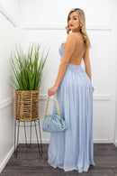 Sleeveless Low Back Blue Maxi Dress-Maxi Dress-Moda Fina Boutique