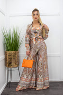 Three Piece Top Blazer Wide Leg Pant Set-Set-Moda Fina Boutique