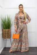 Three Piece Top Blazer Wide Leg Pant Set-Set-Moda Fina Boutique
