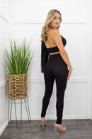 Three Pieces Black Bodycon Sweater Top Pant Set-Set-Moda Fina Boutique