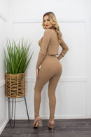 Three Pieces Bodycon Sweater Top Pant Set Nude-Set-Moda Fina Boutique