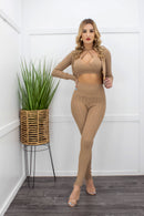 Three Pieces Bodycon Sweater Top Pant Set Nude-Set-Moda Fina Boutique
