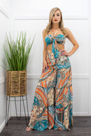 Tie Crop Top Wide Ruffle Pant Set-Set-Moda Fina Boutique