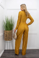 Tie Front Long Sleeve Top Gold Pant Set-Set-Moda Fina Boutique