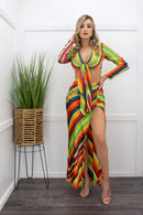 Tie Front Top Slit Maxi Skirt Set-Set-Moda Fina Boutique