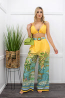 Tropical Print Crop Top Pant Set-Set-Moda Fina Boutique