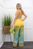 Tropical Print Crop Top Pant Set-Set-Moda Fina Boutique