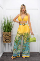 Tropical Print Crop Top Pant Set-Set-Moda Fina Boutique