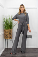 Two Piece Top With Matching Pant Set Sliver-Set-Moda Fina Boutique