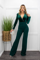 Velvet Belted Green Jumpsuit-Jumpsuit-Moda Fina Boutique