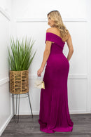 Velvet Off Shoulder Slit Maxi Dress-Maxi Dress-Moda Fina Boutique