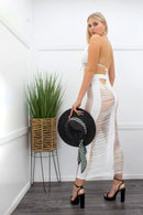 White Fringe Crop Top Maxi Skirt Set-swimwear-Moda Fina Boutique