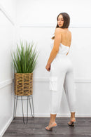 White Satin With Design Pocket Belted Jumpsuit-Jumpsuit-Moda Fina Boutique
