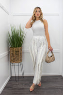 White Sleeveless Body Fringe Pant Set-Set-Moda Fina Boutique